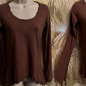 XYLEM Brown Knit Hi Lo Top ~ Bell Sleeves / Size Med
